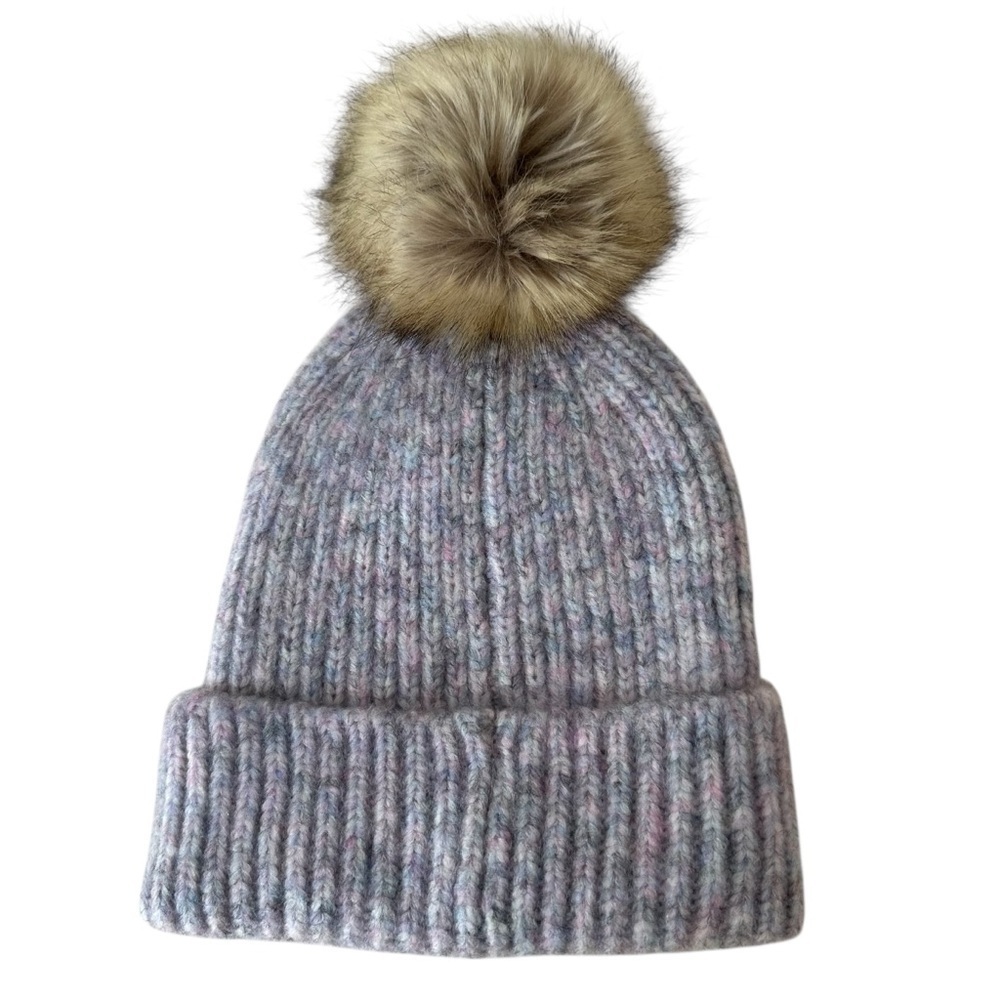 C. C Cozy Knit Pom Beanie Hat and Scarf Set - Multicolor Pinkish Purple Lavender - Picture 4 of 8